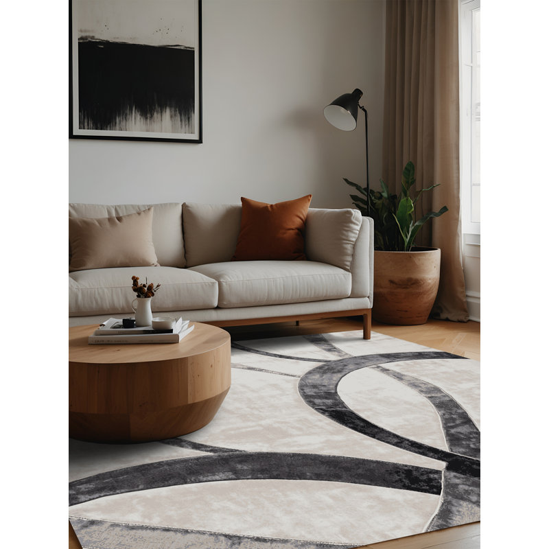 Machine Washable Gray Area Rug, Square 3'
