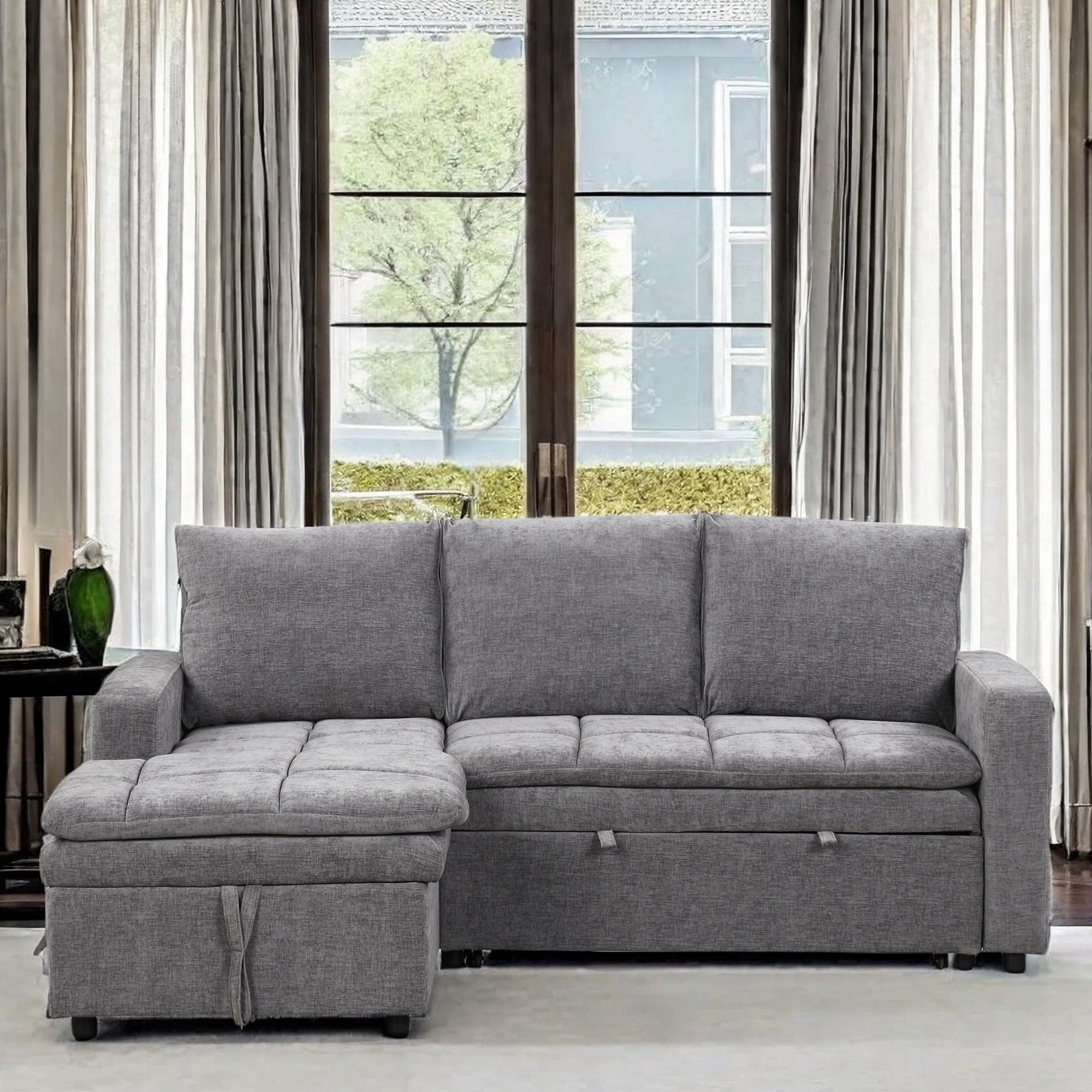 Latitude Run® Seab Upholstered Sectional Sleeper Sofa with Pull Out Bed ...