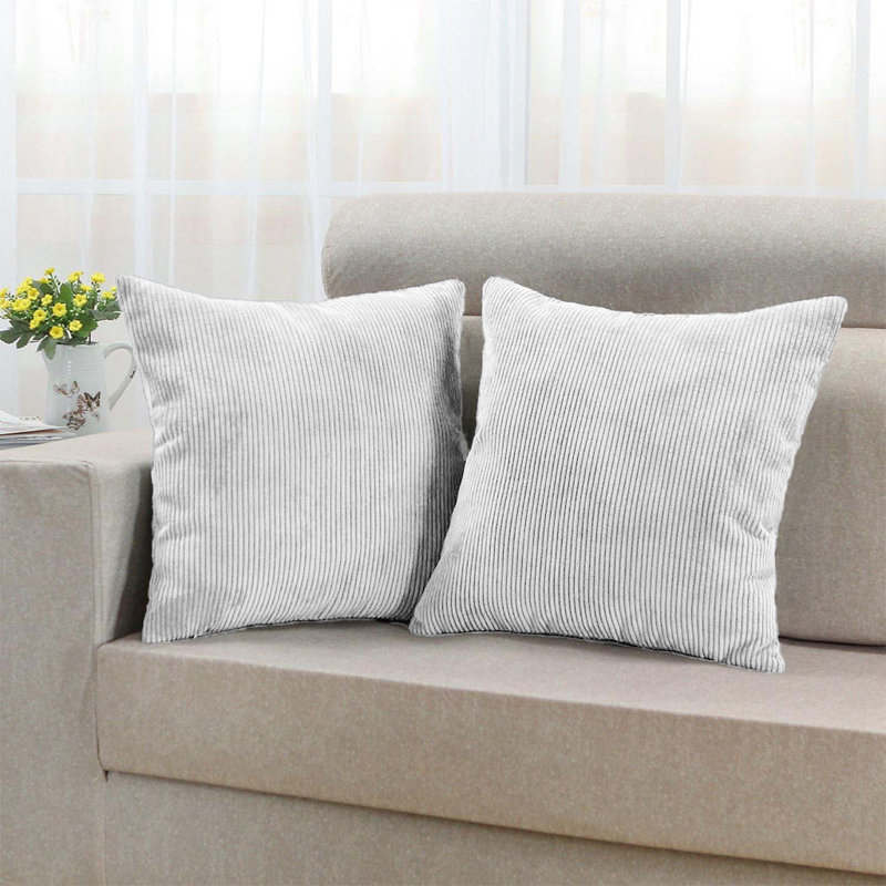 Square Pattern Cushion Cover-(Pack of 2), White Striped