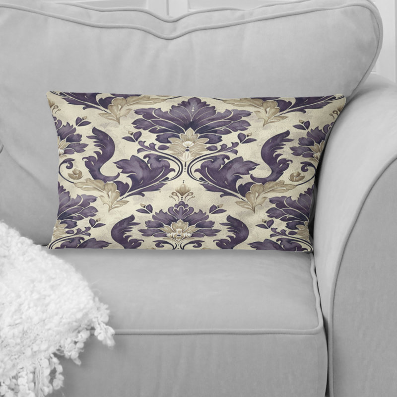 Coussin lombaire mauve beige damassé Elegance I