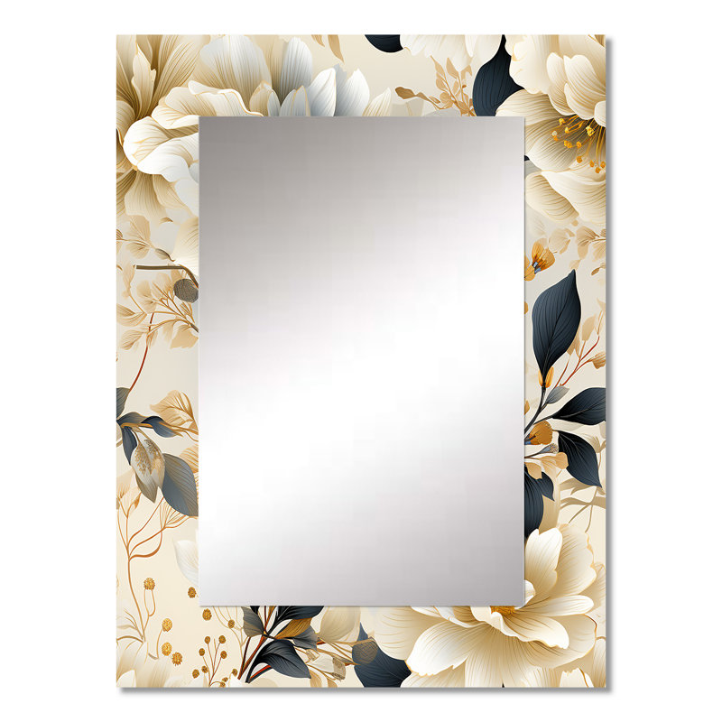 Basiri Ethereal Neutrals Boho Pattern - Floral Wall Mirror, Floral Decorative Mirror, Printed Metal Art, 32" x 24"