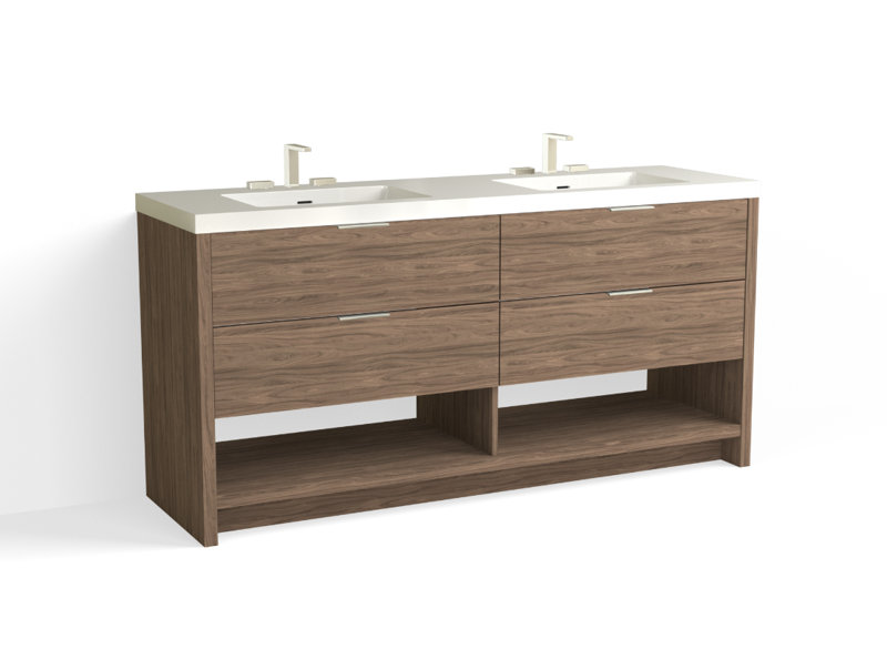 Vue 72" W Freestanding Double Bathroom Vanity, Nocino, Polished Nickel, Glossy White/Single