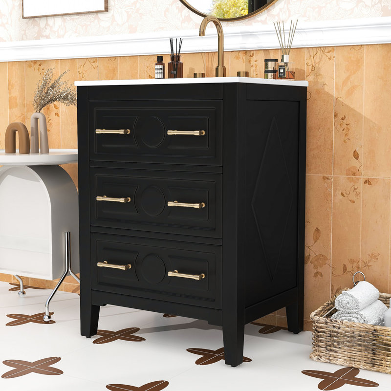 Meuble-lavabo à 3 tiroirs et lavabo en céramique FreeStands, Noir