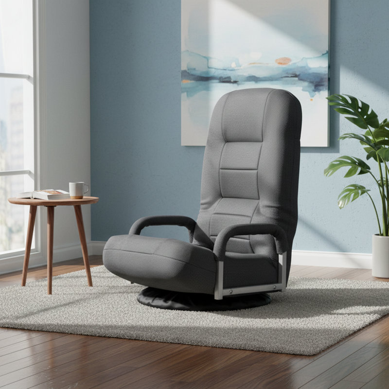 Dark Gray 360° Rotating Rocking Chair With Foldable And Adjustable Backrest, Lumbar Support Armrests, Perfect For Watching TV, Reading, And Playing Games.