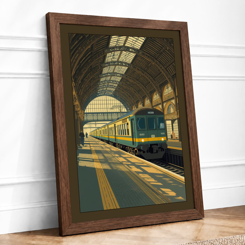 Victorian Railway Station Industrial - Framed Print, A2 - 59.4 x 42.0 cm, Walnut