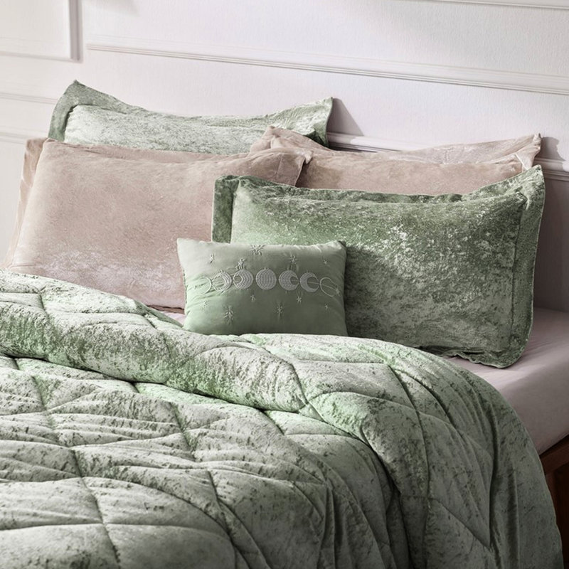 Couette en velours pour très grand / très grand lit - 4 pièces avec 2 taies décoratives et coussin décoratif, housse de courtepointe à motif de losanges avec attaches intérieures