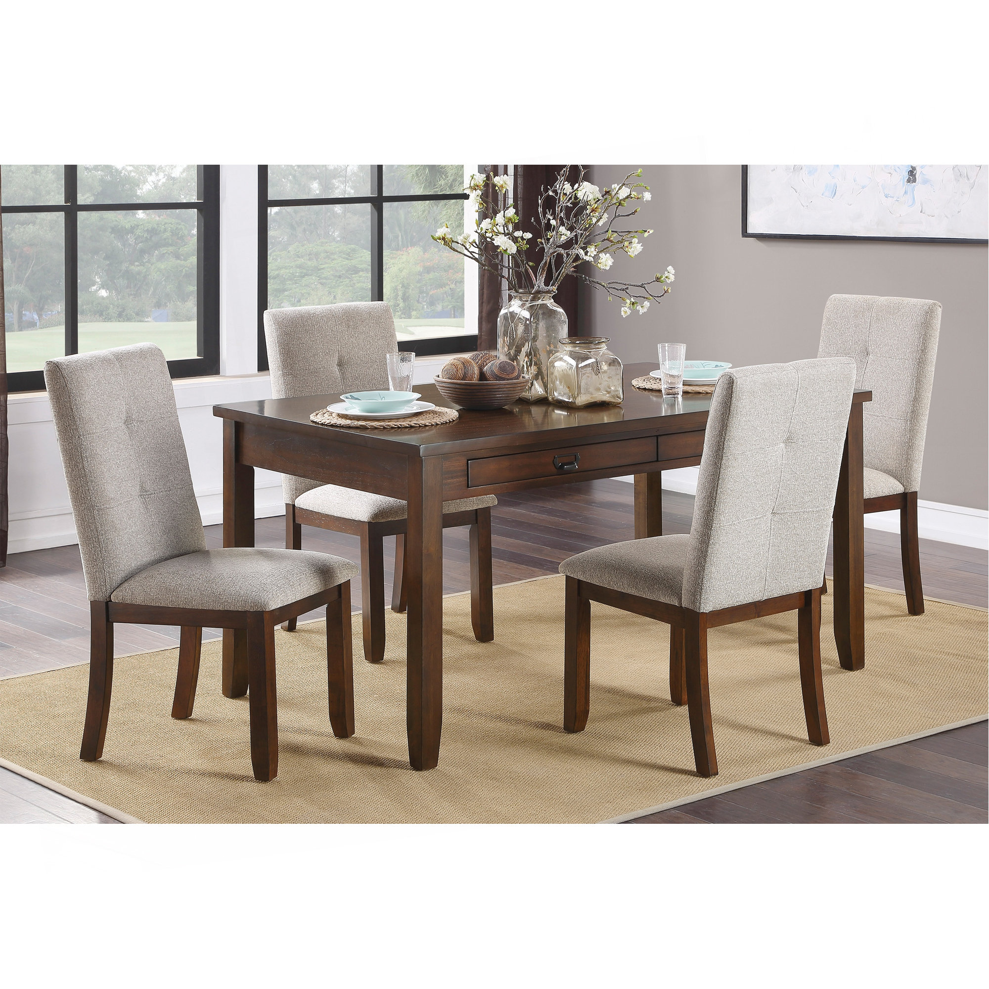 Red Barrel Studio® Dark Cherry Finish 5Pc Dining Set Table And 4 Side ...