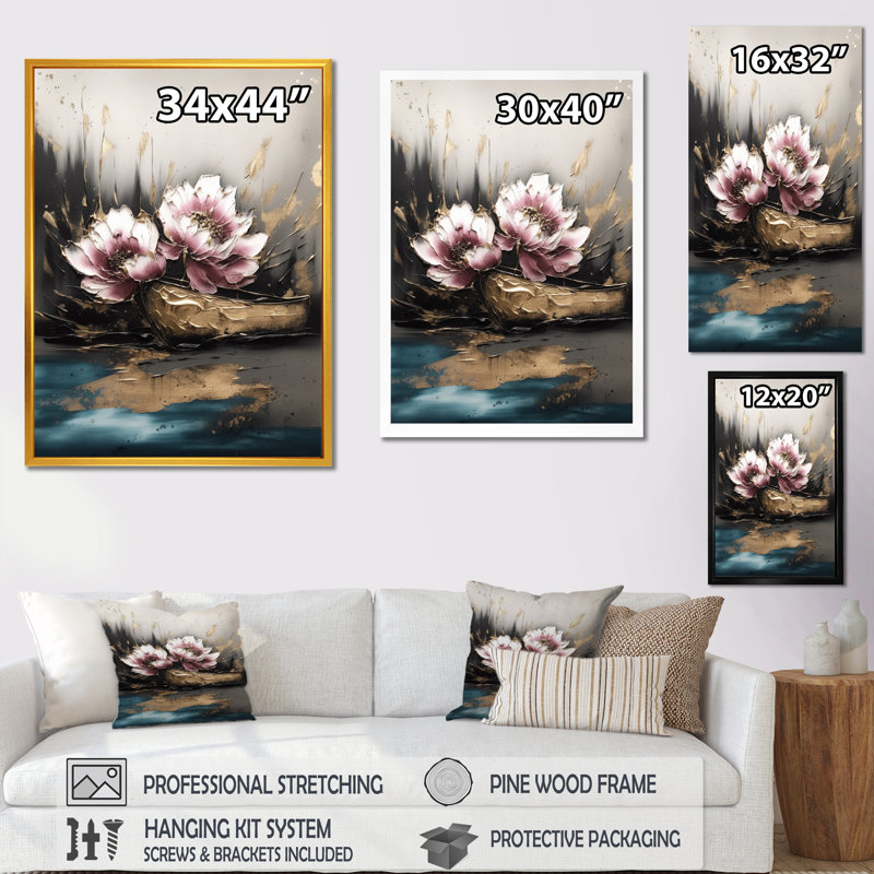 "Pink Tulip Tapisserie I", reproduction d'art sur toile, Cadre photo noir, H 20 po x l 12 po x P 1 po