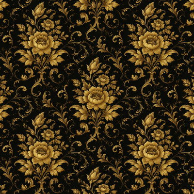 Décoration murale adhésive auto-adhésive amovible à motif de papier peint à motif floral or noir et baroque pour armoires de cuisine de chambre à coucher 24 po x 118 po