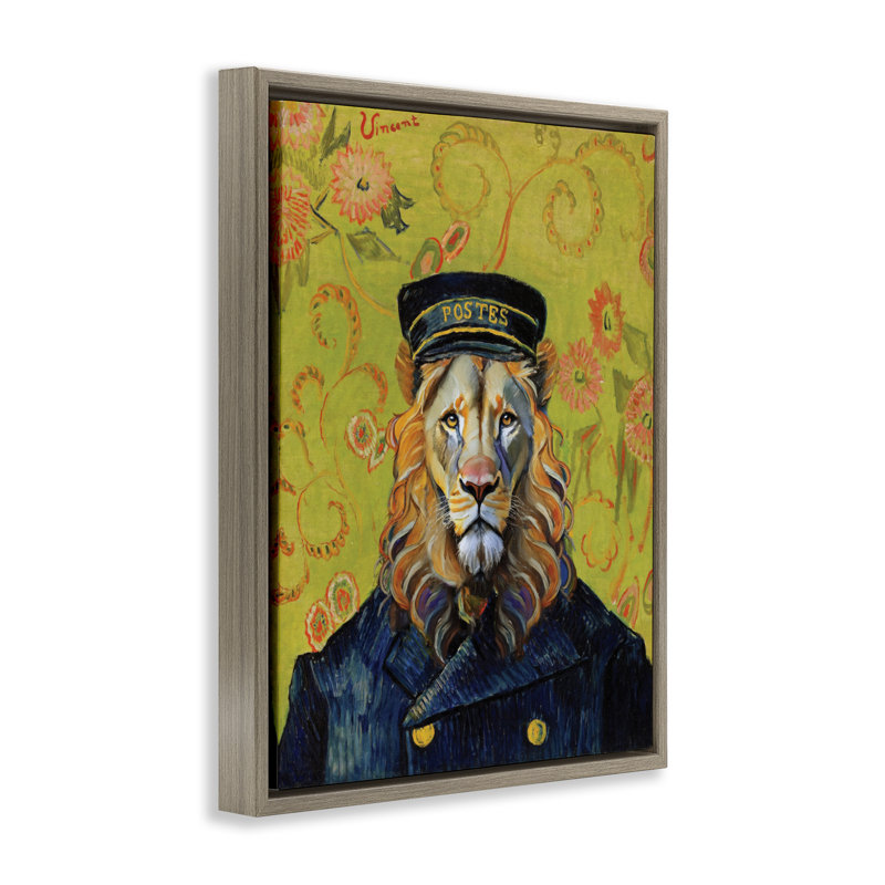 Cadre flottant French Lion Postmaster, design par Grotto Studios, H 31 po x l 25 po, Cadre flottant orme Montalcino
