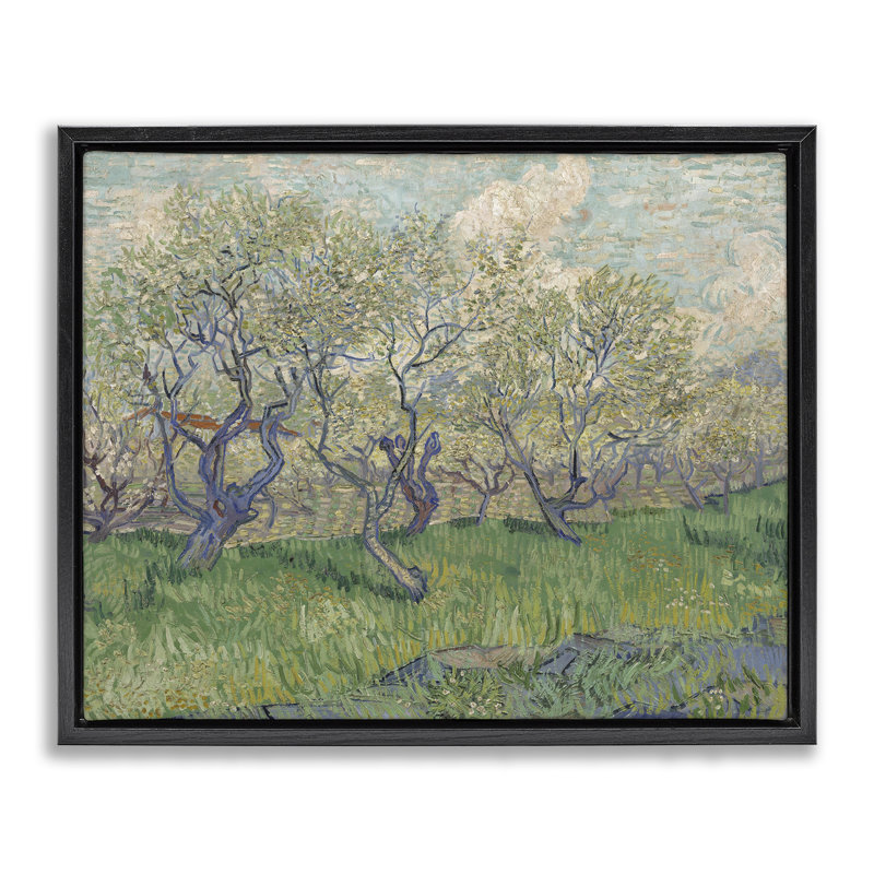 "Classic Van Gogh Blossoming Orchard Brown", art mural sur toile flottante par one1000paintings, Cadre flottant noir de jais