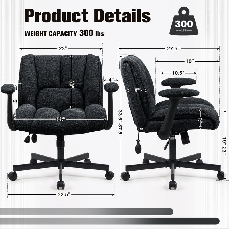 Criss Cross Home Office Chair With Adjustable Backrest,Swivel Wheels And Adjustable Armrest, Black