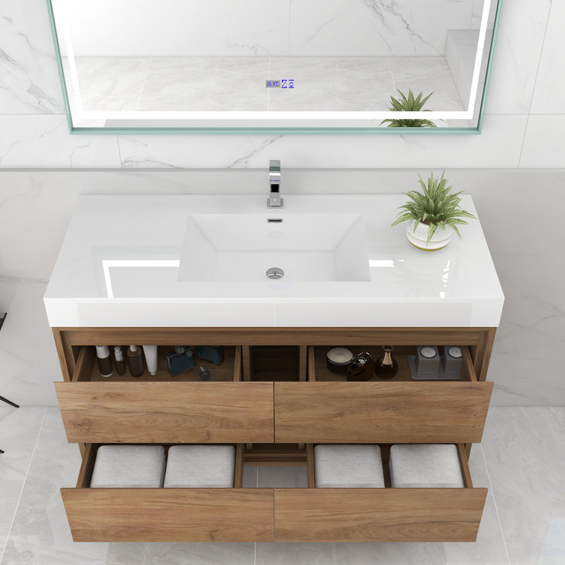 48'' Single Bathroom Vanity with Acrylic Top, White Oak