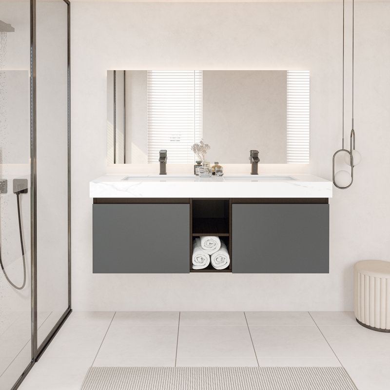 Ensemble de meuble-lavabo double 60 po, Gris