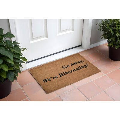 18" X 30" Brown and Black Coir Go Away We Are Hibernating Outdoor Door Mat