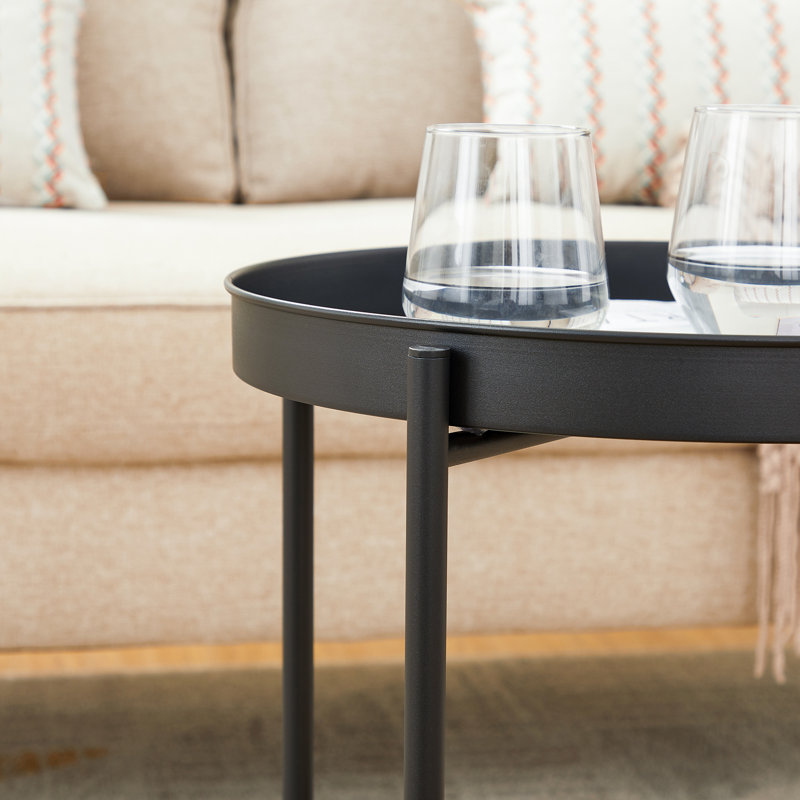 Kappel Steel Tray Top End Table, Black Top/Black Base