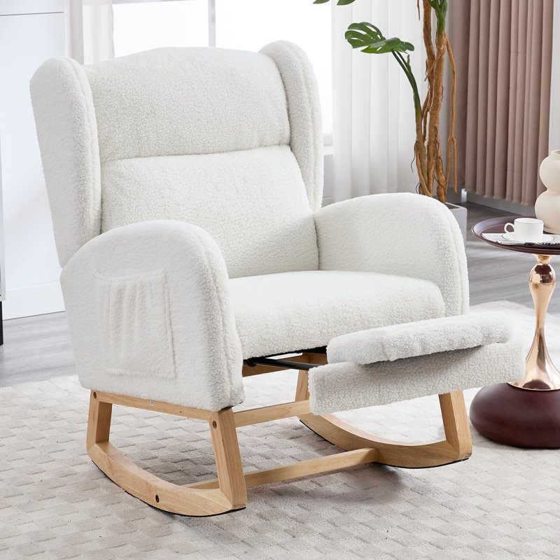 Fauteuil à bascule surdimensionné avec repose-pieds, fauteuil oscillant rembourré en peluche, fauteuil à bascule avec poche latérale, fauteuil de lecture décoratif pour le salon et l'allaitement