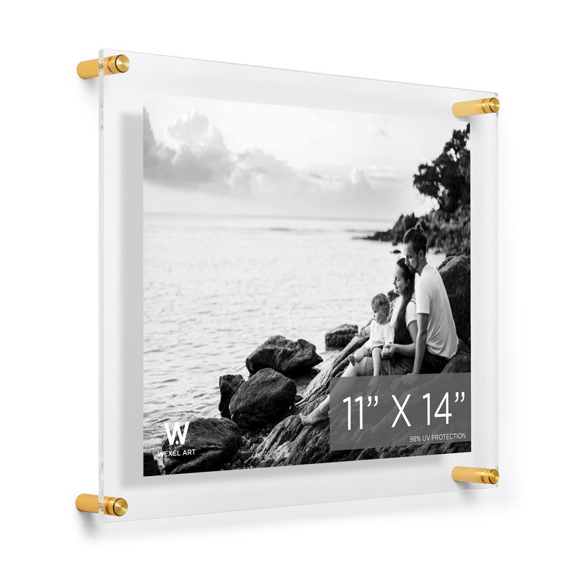Clear UV-Grade Acrylic Modern Floating Picture Frame, Gold, 11" W x 14" H