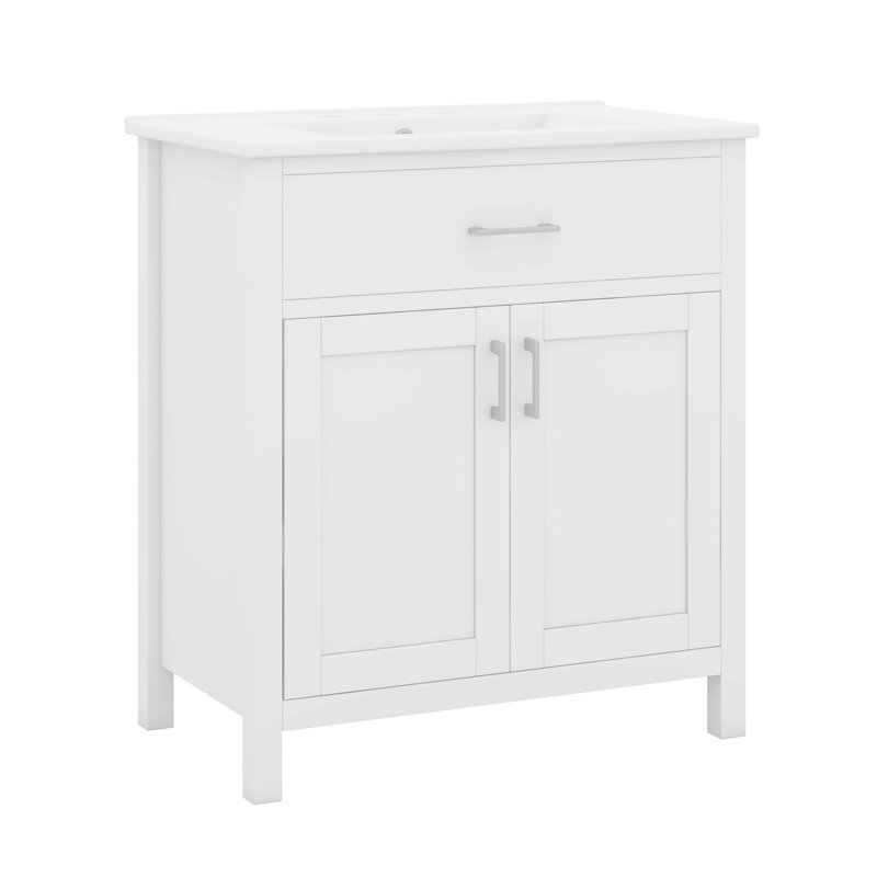 Meuble-lavabo de 30 pouces avec lavabo en céramique et beaucoup de rangement, Blanc