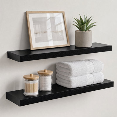 2-Piece 9.3" Extra Deep Wood Floating Shelves, Modern Design Wall Mount Display Shelves