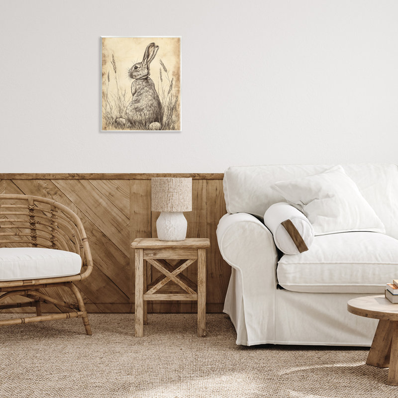 Plaque murale rétro avec un lapin vieilli, design par Petal Prints Design