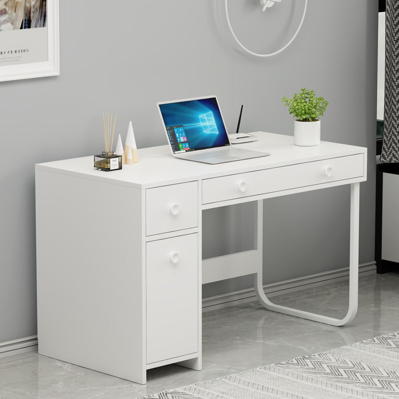 Modern White Study Desk, 47.2 x 29.1 x 23.6 inches | 100% Melamine Coated Particle Board, Thickness: 0.7 inches | Sturdy Metal Legs | Stylish & Functional Design for Home Office & Study Spaces