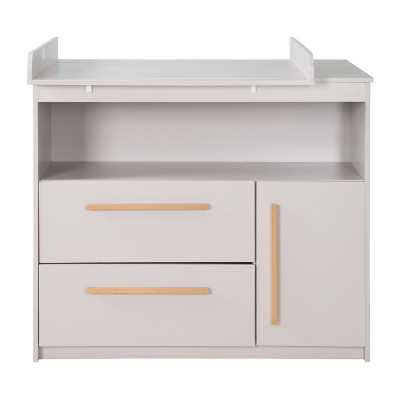 Lea Unit Includes a Removable with 2 Drawers and 1 Door, and a Beige / Gray Wooden Handle Changing Table