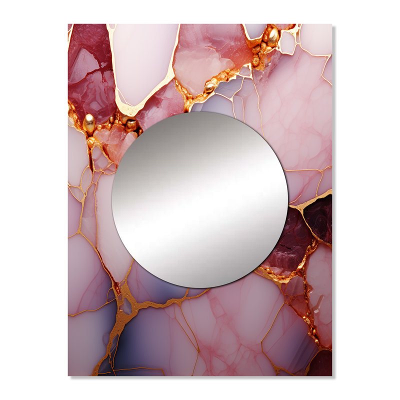 Fjodor Gold and Pink Marble Essence II - Marble Large Wall Mirror, Modern Unique Mirror, Printed Metal Art, 32" x 24"