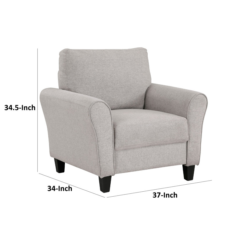 Leroi Accent Chair, 37 Inch, Grey Fabric And Round Flared Armrests