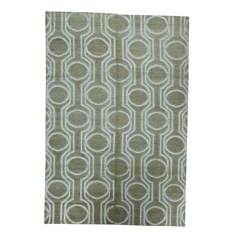 Tapis bleu clair noué à la main de haute qualité, Rectangle 7 pi 11 po x 9 pi 9 po