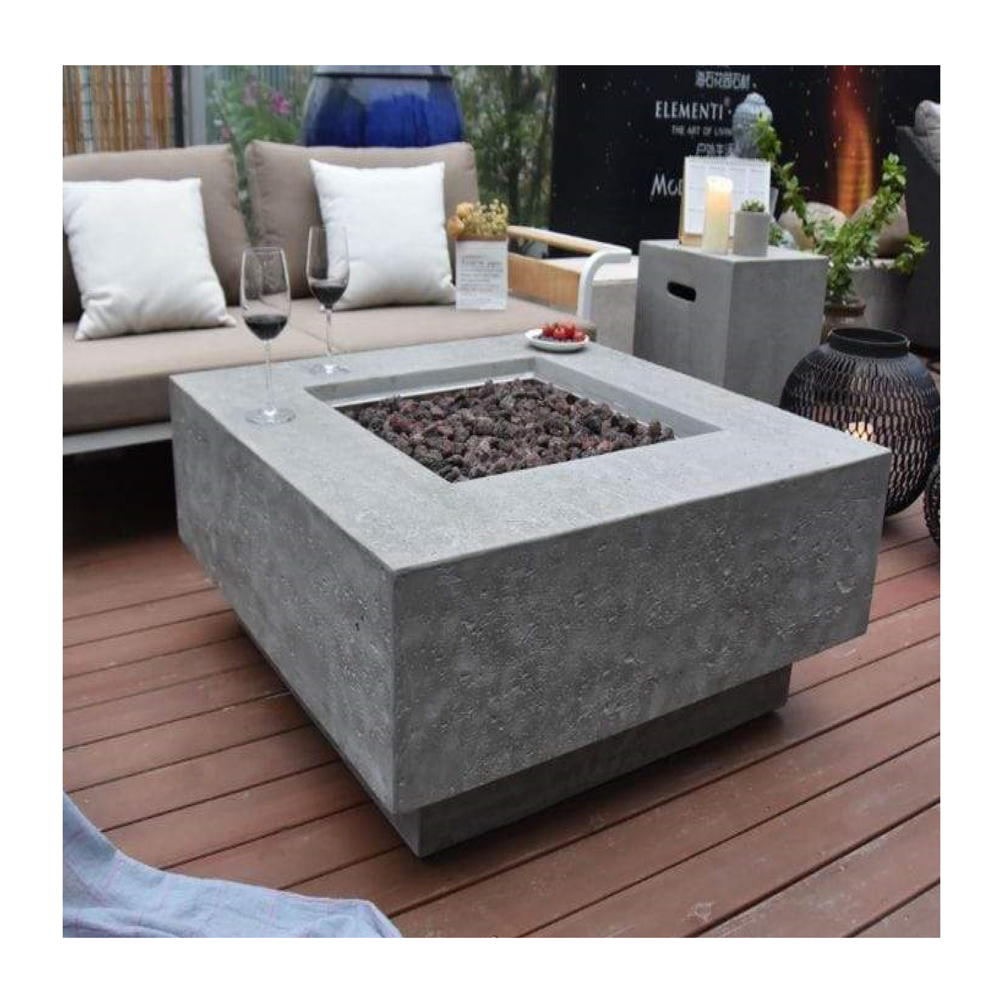 Manhattan 36" Outdoor Concrete Fire Table 45,000 BTU - Includes Lava Rocks & PVC Cover, Propane, Light Gray