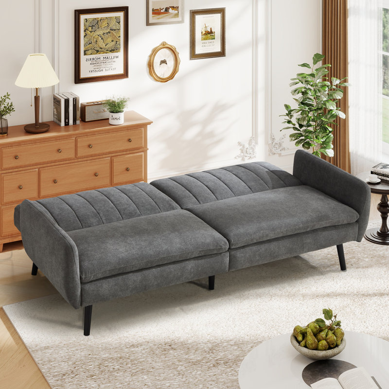 Modern Upholstered Living Room Set With Wooden Legs & Convertible Backrest, 2 Pcs: Sofa, Chair, Dark Grey