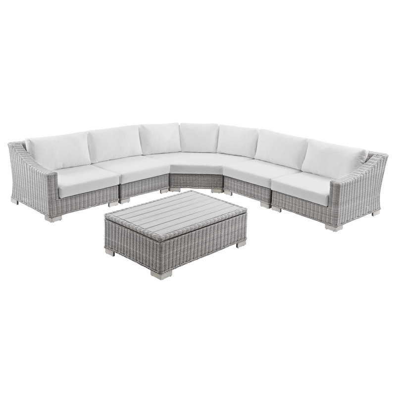 Ensemble de canapé modulaire en rotin 6 pièces Conway, Blanc