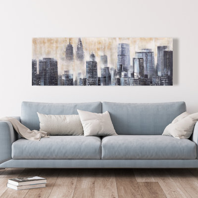 Bâtiments à travers les nuages - Art contemporain sur toile grise