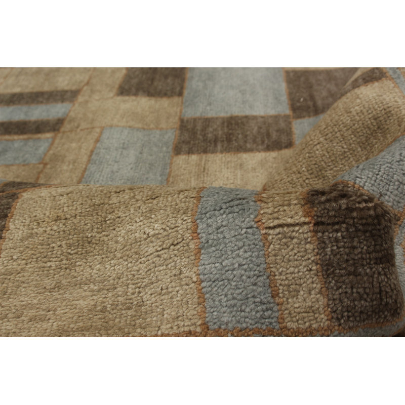 Tapis à main one-of-kind noué la 2010 ushak gris foncé/bleu clair/beige 4 pi 9 po x 7 pi en laine de 9 po Donahoe