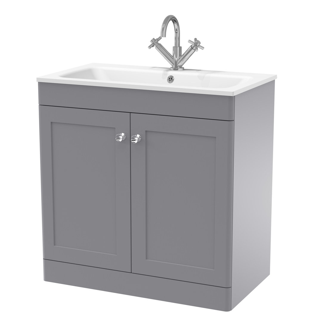 Nuie Satin Grey Classique 2 Door Vanity Unit And White Stone Basin | | Mfc | 800Mm - Image 2