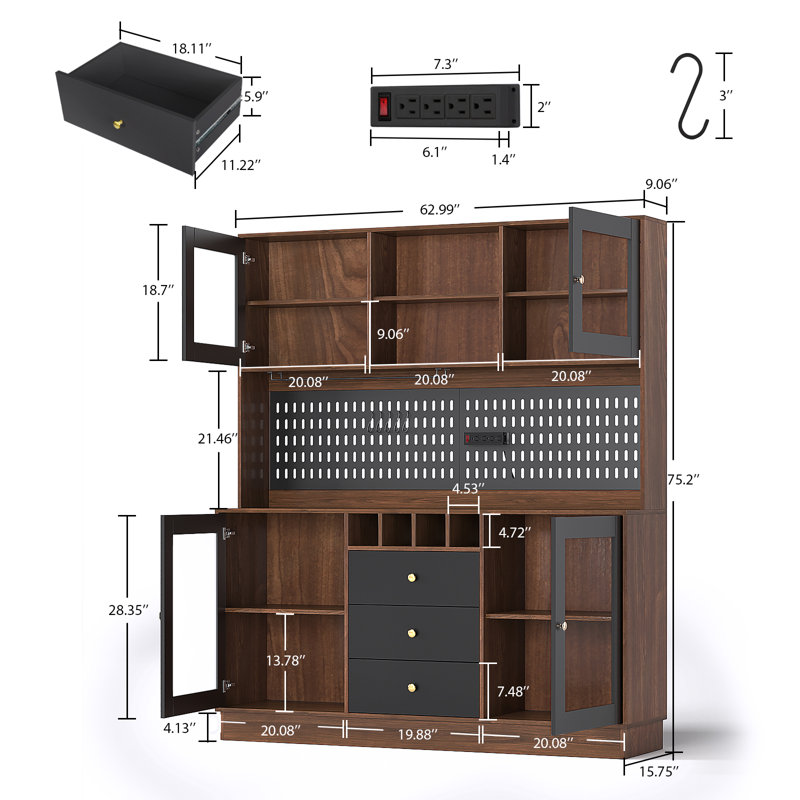 Arbela 63'' W Kitchen Pantry, Brown/Black