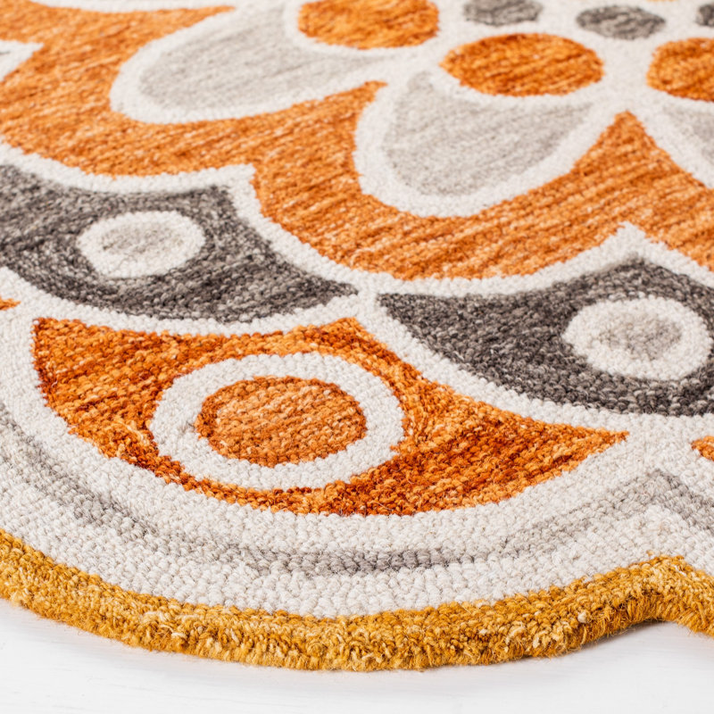 Tapis géométrique en laine touffeté à la main Mallon, Rond 6 pi