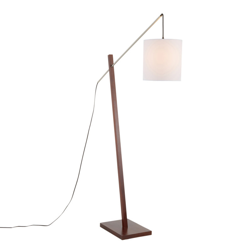 Arturo Contemporary Floor Lamp, Walnut/Satin Nickel, White