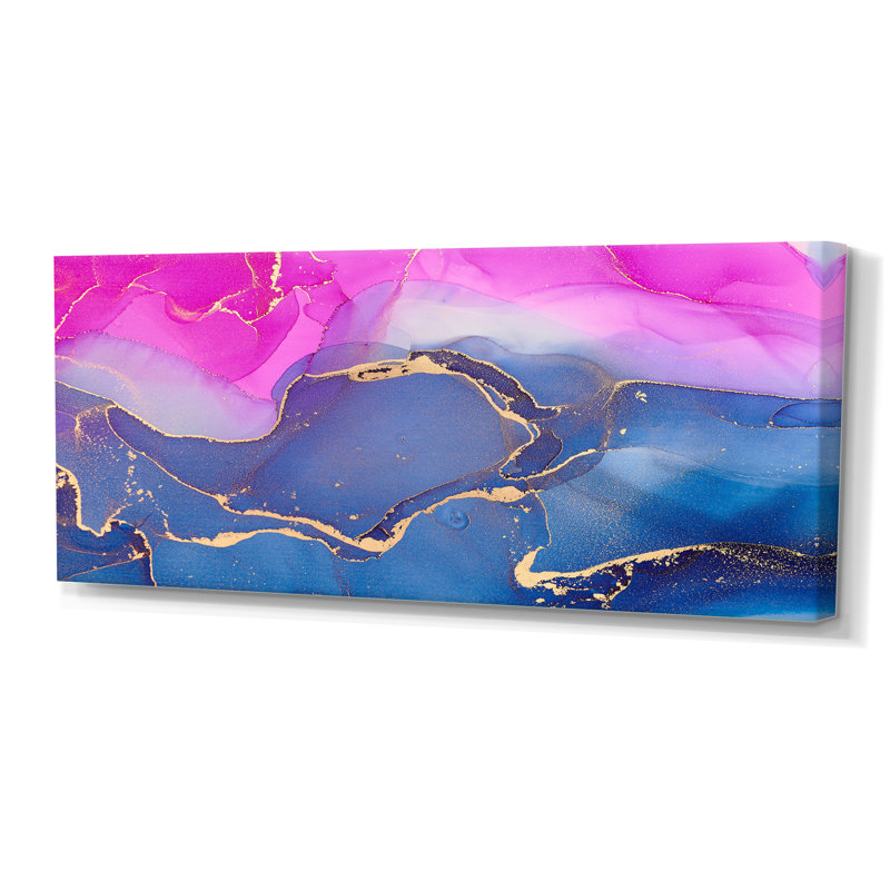 «Pink Luxury Abstract Fluid», peinture sur toile, Toile tendue, H 28 po x l 60 po x P 1,5 po