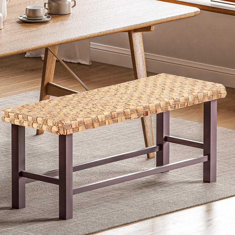 Banc de salle à manger 37,4 po tissé à la main Seagrass - Repose-pieds réglables, pieds en bois d'hévéa massif, capacité de 400 lb, banc de cuisine de ferme