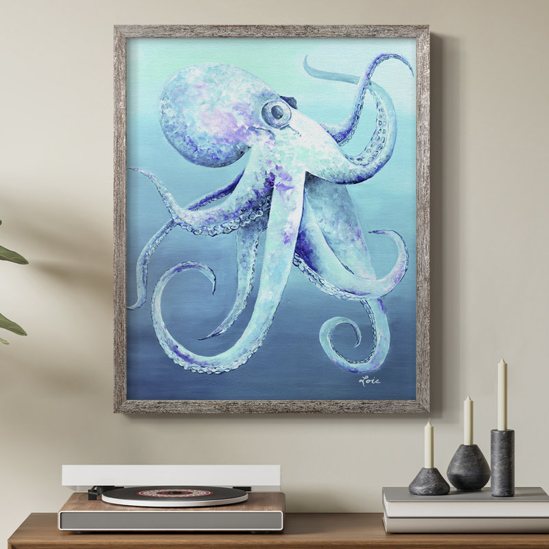 Octopus, reproduction encadrée - bois massif, H 30 po x l 24 po