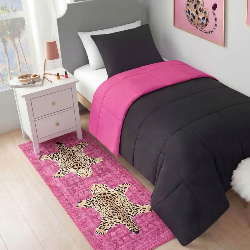  Finely Machine Washable Area Rugs, 2' x 6', Hot Pink Leopard