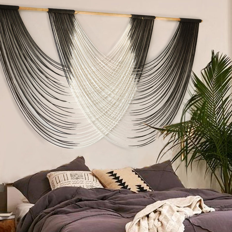 Wall Hanging Large Ombre Dip-Dyed Fiber Art 59 x35,Macrame Wall Art,Artisan Craftsmanship,Black