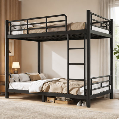 Lit superposé simple TG au-dessus de simple TG pour adolescents et adultes, peu encombrant / sans sommier, tube rond, converti en deux lits, noir