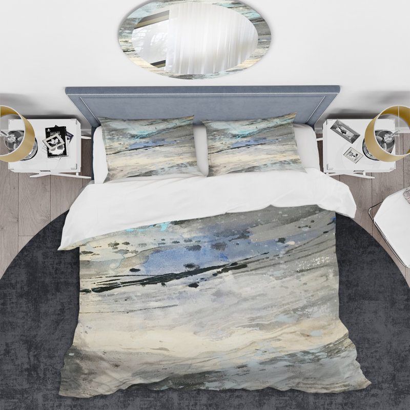 Rock Teal Panel I - Modern & Contemporary Duvet Cover Set - Microfiber Polyester, King Duvet Cover + 2 Shams