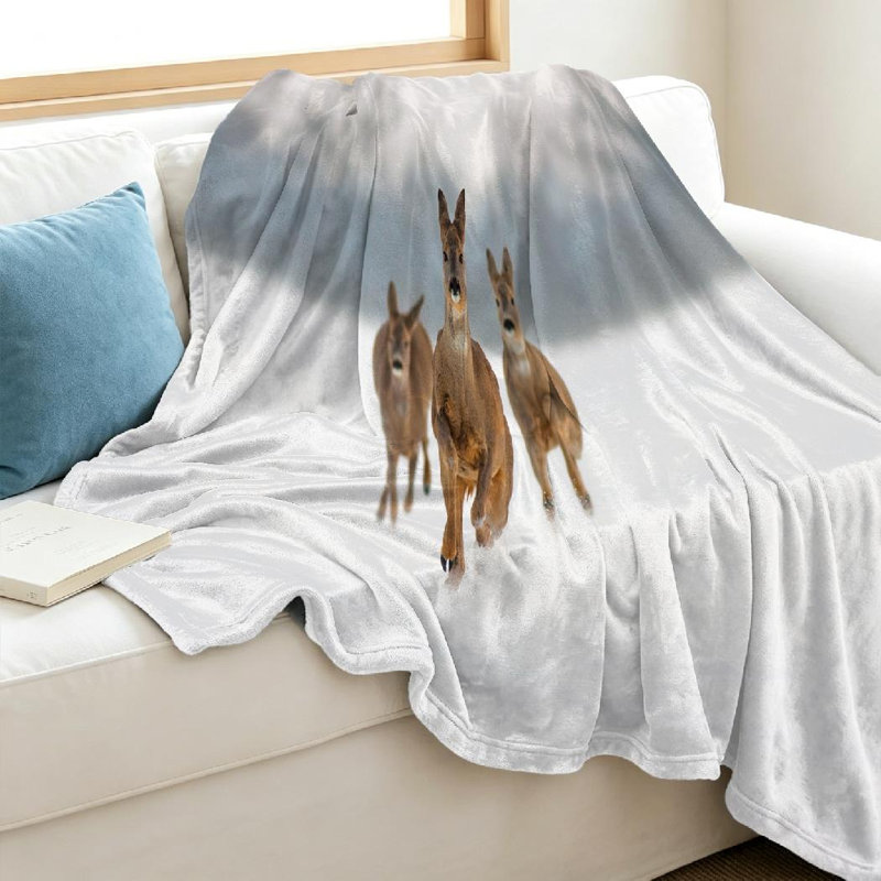 Jeté en molleton blanc ultra doux en flanelle, imprimé de trois cerfs, Throw 40" x 50"