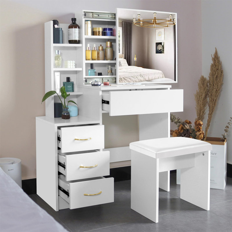Biff Dressing Table with Mirror, White