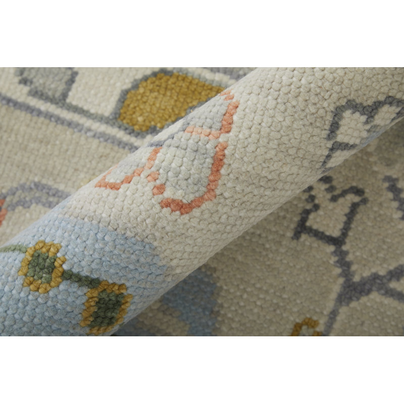 Karina Hand Knotted Wool Floral Area Rug in Gray/Light Blue/Ivory, Rectangle 9'6" x 13'6"