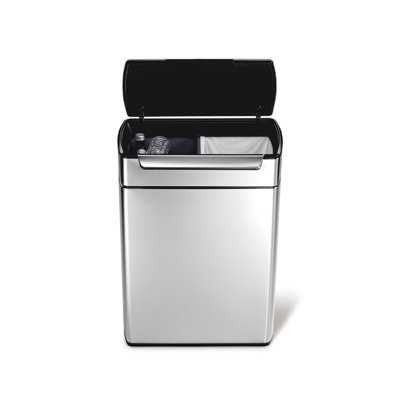 simplehuman 48 Liter Touch-Bar Dual Compartment Kitchen Recycling Trash Can, Stainless Steel